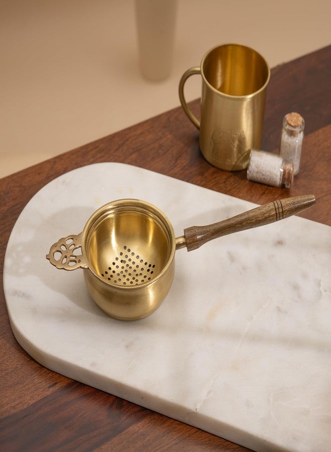 Veda Essentials. Handcrafted Brass and Wood Tea Strainer - Elegant and Functional Kitchen Accessory - Image 1